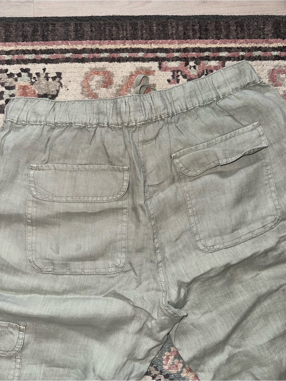 Nicole Miller 100 Percent Linen Olive Green Cargo Jogger Pants - Picture 8 of 8